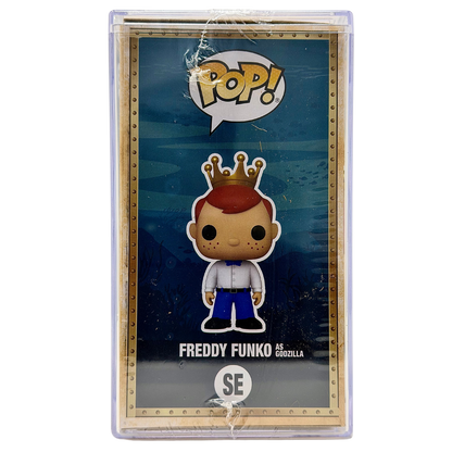 Left-side in-box view of Freddy Funko as Godzilla SE Legendary Limited Edition 1,150 PCS from Godzilla and Funko Fundays 2026