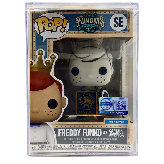 Front in-box view of Freddy Funko as Captain America SE Mythic Limited Edition 100 PCS from Marvel and Funko Fundays 2026