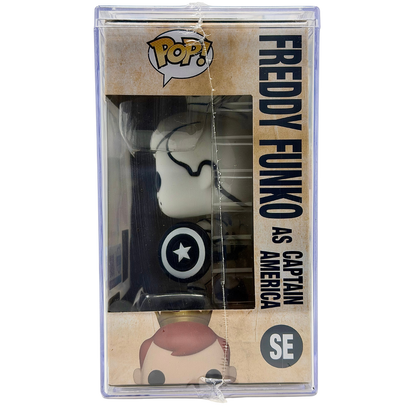 Right-side in-box view of Freddy Funko as Captain America SE Mythic Limited Edition 100 PCS from Marvel and Funko Fundays 2026