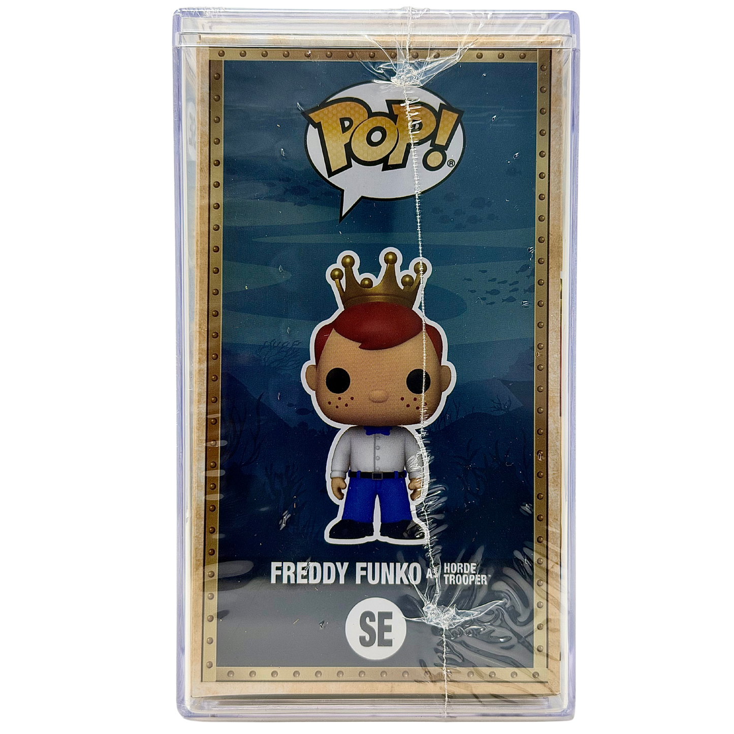 Left-side in-box view of Freddy Funko as Horde Trooper SE Grail Limited Edition 550 PCS from Masters of the Universe and Funko Fundays 2026