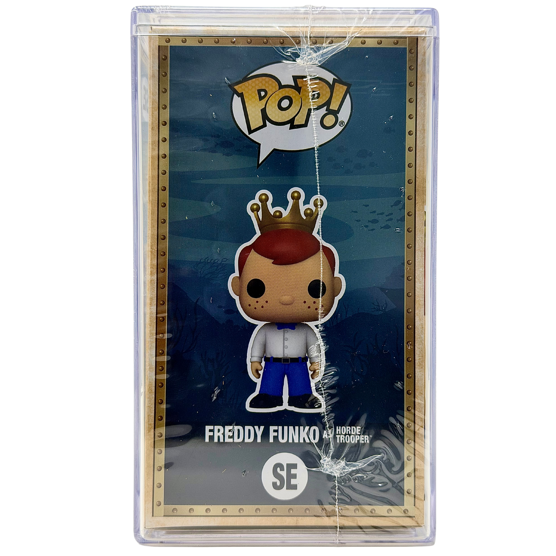 Left-side in-box view of Freddy Funko as Horde Trooper SE Grail Limited Edition 550 PCS from Masters of the Universe and Funko Fundays 2026