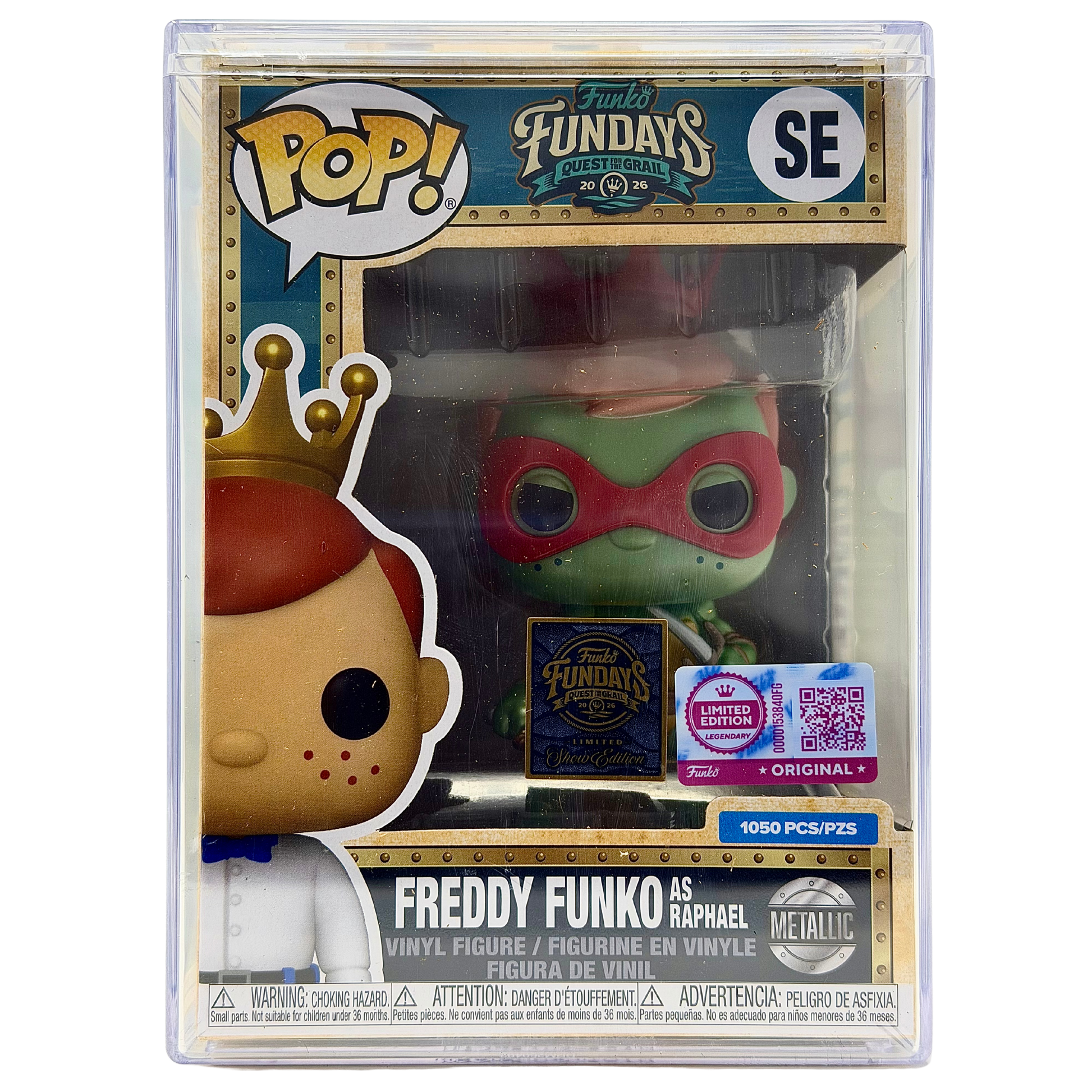 Front in-box view of Freddy Funko as Raphael SE Legendary Metallic Limited Edition 1,050 PCS from Teenage Mutant Ninja Turtles and Funko Fundays 2026