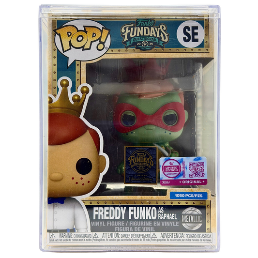 Front in-box view of Freddy Funko as Raphael SE Legendary Metallic Limited Edition 1,050 PCS from Teenage Mutant Ninja Turtles and Funko Fundays 2026