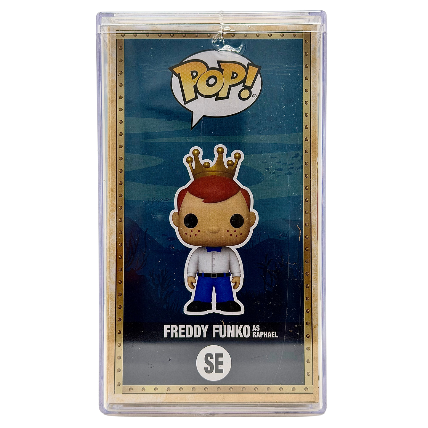 Left-side in-box view of Freddy Funko as Raphael SE Legendary Metallic Limited Edition 1,050 PCS from Teenage Mutant Ninja Turtles and Funko Fundays 2026