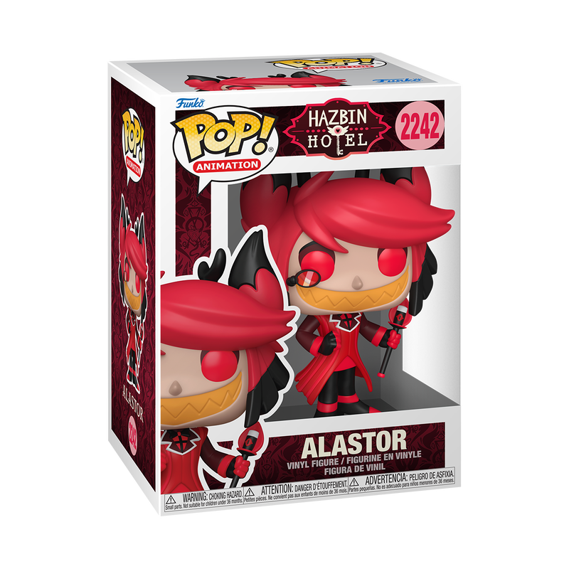 Funko Pop Alastor #2242 Common from Hazbin Hotel, shown inside original Funko packaging.