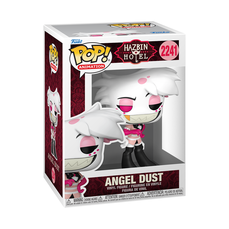 Funko Pop Angel Dust #2241 Common from Hazbin Hotel, shown inside original Funko packaging.
