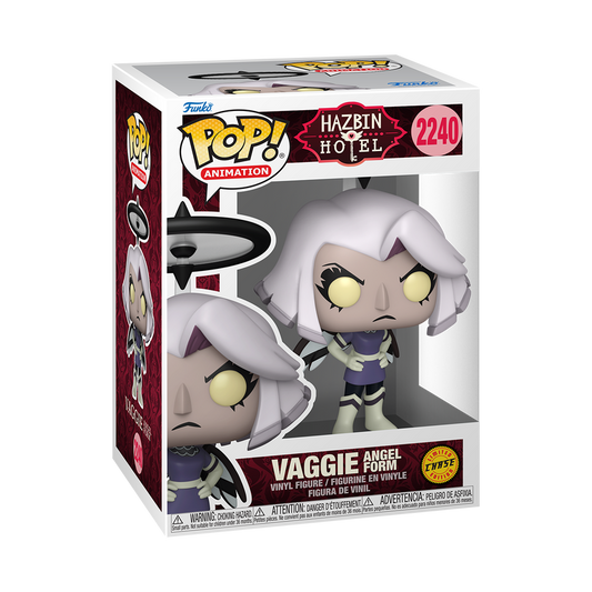 Funko Pop Vaggie #2240 Chase from Hazbin Hotel, shown inside original Funko packaging.