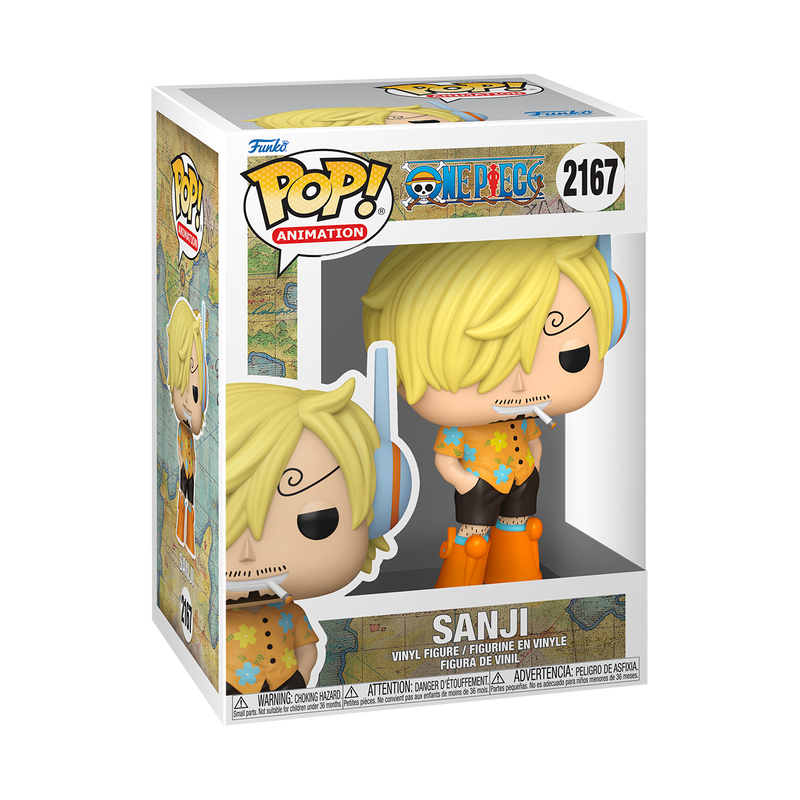 Funko Pop Sanji #2167 from One Piece, shown inside original Funko packaging.