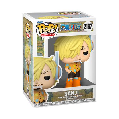 Funko Pop Sanji #2167 from One Piece, shown inside original Funko packaging.