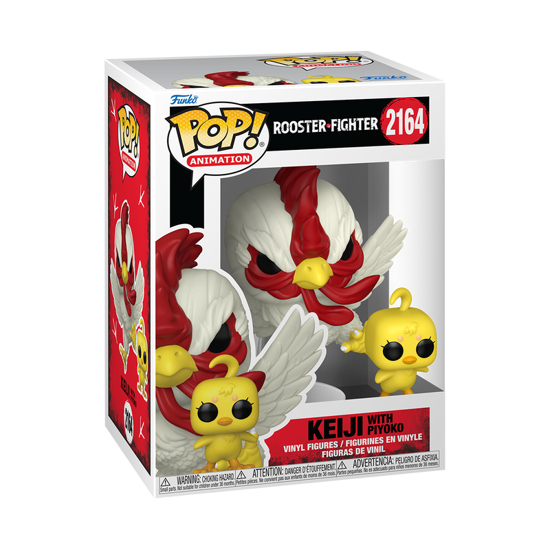Funko Pop Keiji with Piyoko #2164 from Rooster Fighter, shown inside original Funko packaging.