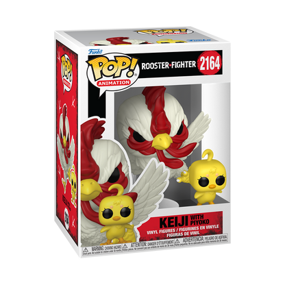 Funko Pop Keiji with Piyoko #2164 from Rooster Fighter, shown inside original Funko packaging.