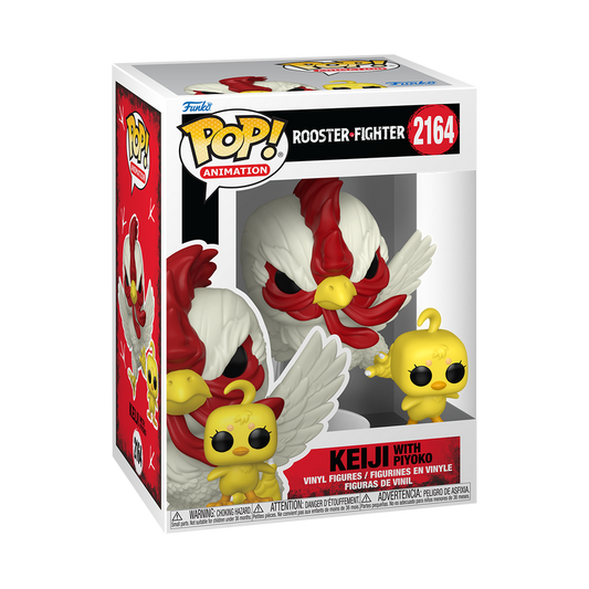Funko Pop Keiji with Piyoko #2164 from Rooster Fighter, shown inside original Funko packaging.