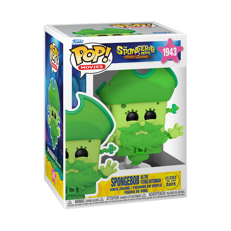 Funko Pop SpongeBob as the Flying Dutchman Glow #1943 from The SpongeBob Movie Search for SquarePants, shown inside original Funko packaging.