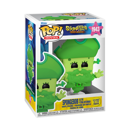 Funko Pop SpongeBob as the Flying Dutchman Glow #1943 from The SpongeBob Movie Search for SquarePants, shown inside original Funko packaging.