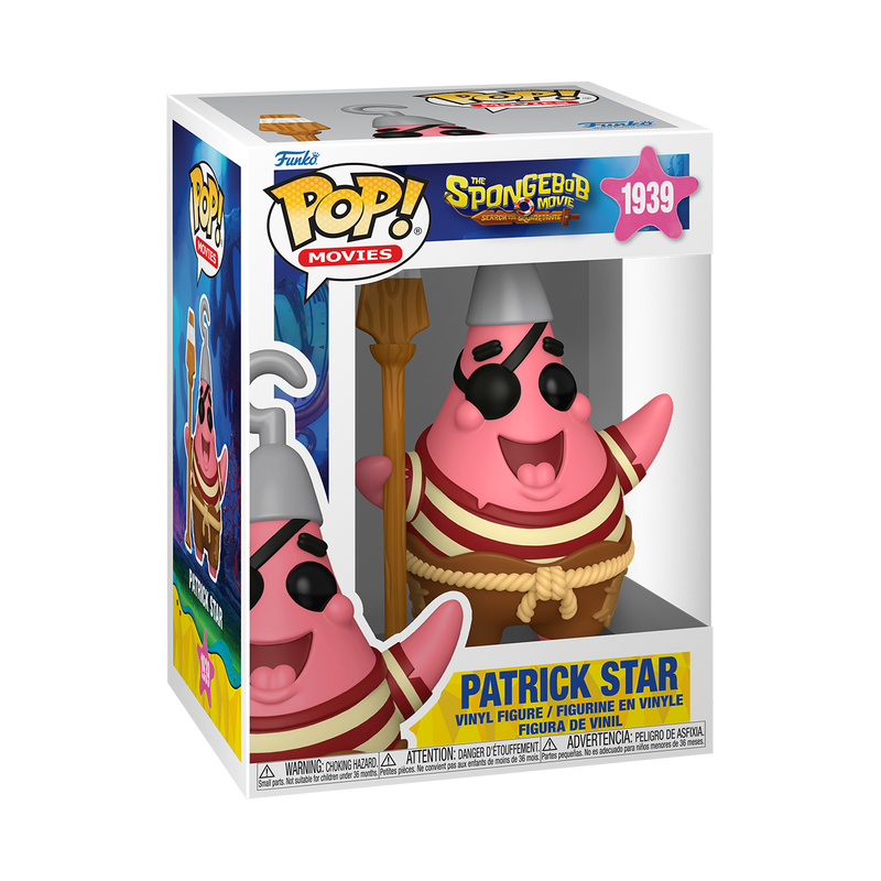 Funko Pop Patrick Star Pirate #1939 from The SpongeBob Movie Search for SquarePants, shown inside original Funko packaging.