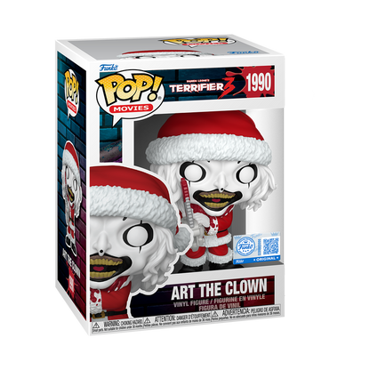 Funko Pop Art the Clown with Chainsaw Bloody #1990 Funko Exclusive from Terrifier 3, full figure outside packaging.