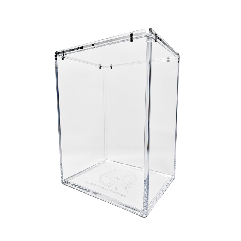 Angled view of the Funko Slayer Armor display case for standard 4-inch Funko Pop! protectors featuring a magnetic stackable lid.