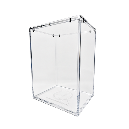Angled view of the Funko Slayer Armor display case for standard 4-inch Funko Pop! protectors featuring a magnetic stackable lid.