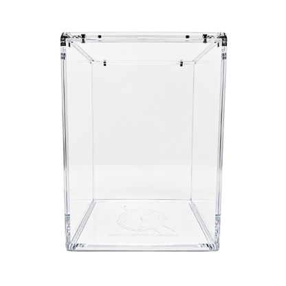 Front view of the Funko Slayer Armor display case designed for standard 4-inch Funko Pop! protectors with a magnetic stacking lid.