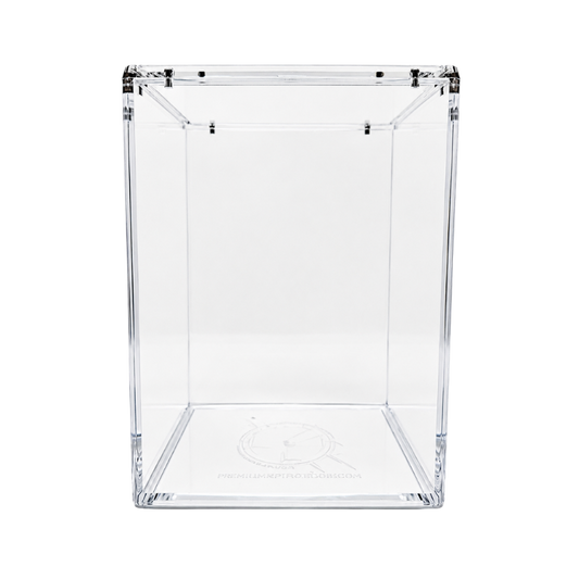 Front view of the Funko Slayer Armor display case designed for standard 4-inch Funko Pop! protectors with a magnetic stacking lid.