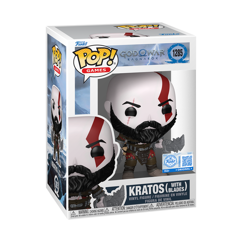 Kratos with Blades Funko Pop! #1285 Exclusive stock photo in-box from God of War Ragnarök
