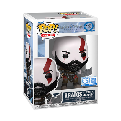 Kratos with Blades Funko Pop! #1285 Exclusive stock photo in-box from God of War Ragnarök