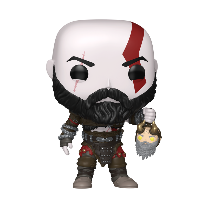 Kratos with Mimir's Head Funko Pop! #1340 stock photo out-of-box from God of War Ragnarok