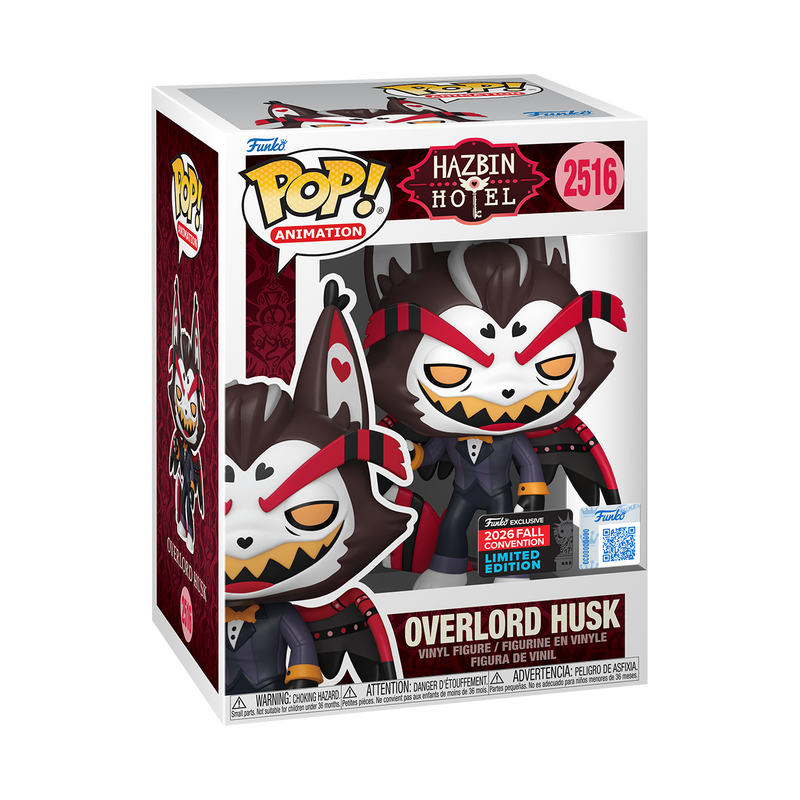 Stock photo of Hazbin Hotel Funko Pop! Overlord Husk #2516 Funko Exclusive NYCC 2026 shared-sticker edition in box.