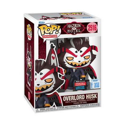 Stock photo of Hazbin Hotel Funko Pop! Overlord Husk #2516 Funko Exclusive NYCC 2026 shared-sticker edition in box.