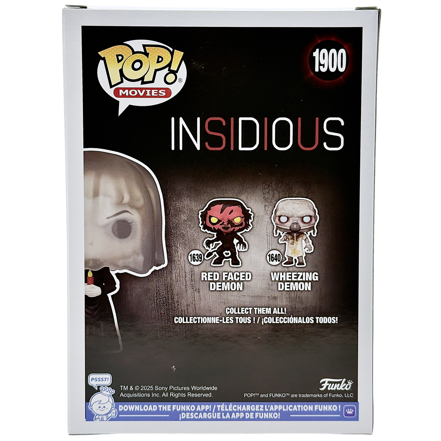 Back of box for Bride in Black Funko Pop! #1900 GameStop Exclusive signed by Lin Shaye