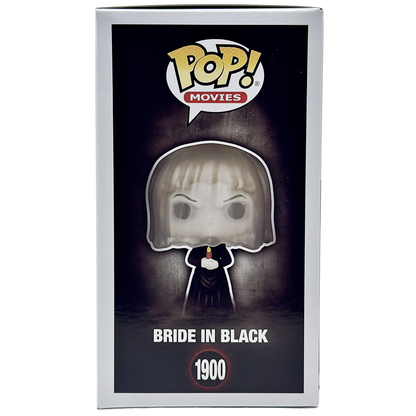 Left side of box for Bride in Black Funko Pop! #1900 GameStop Exclusive signed by Lin Shaye