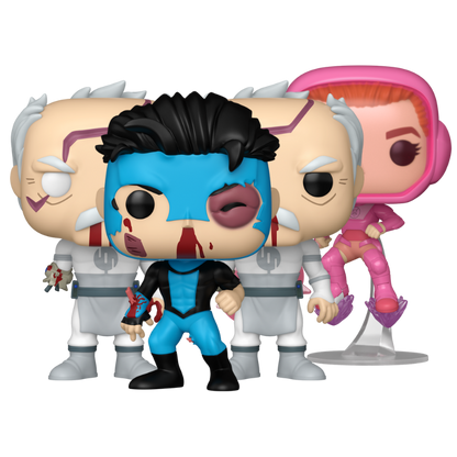 Invincible Funko Pop! set stock photo out-of-box Atom Eve Conquest Common Conquest Chase and Invincible
