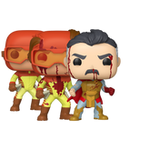 Invincible Funko Pop 3-Pop Set featuring Omni-Man Bloody, Rex Splode Common, and Rex Splode Chase displayed outside packaging.