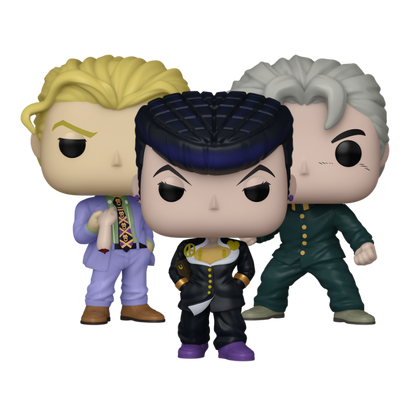 JoJo's Bizarre Adventure Funko Pop! set stock photo out-of-box featuring Josuke Higashikata, Yoshikage Kira, and Koichi Hirose