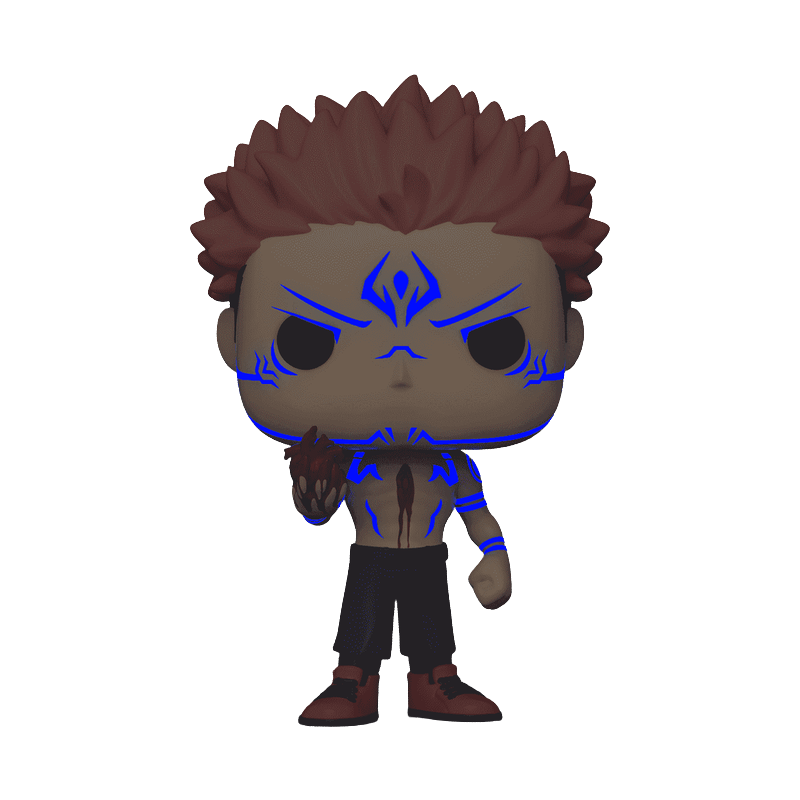 Ryomen Sukuna with Heart Funko Pop! #1118 Glow Chase Special Edition stock photo glowing in the dark from Jujutsu Kaisen