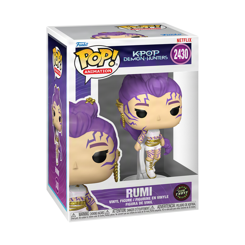 Rumi Funko Pop! #2430 What It Sounds Like Glow Chase stock photo in-box from KPop Demon Hunters