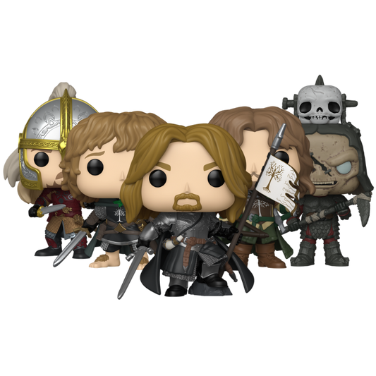 Boromir, Peregrin Took, Guritz, Faramir and Éomer Funko Pop! #1986 #1985 #1984 #1983 #1982 stock photo out-of-box from The Lord of the Rings