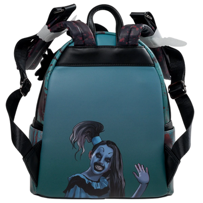 Loungefly Terrifier Art the Clown Blood Splatter Glow-in-the-Dark Mini-Backpack Entertainment Earth Exclusive full back view with straps
