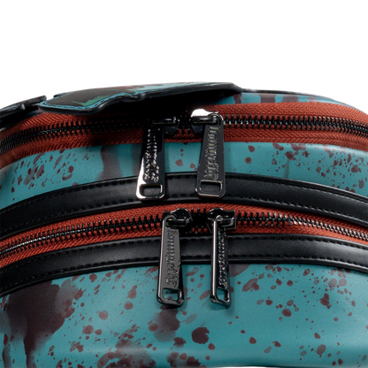 Loungefly Terrifier Art the Clown Blood Splatter Glow-in-the-Dark Mini-Backpack Entertainment Earth Exclusive zipper and hardware detail
