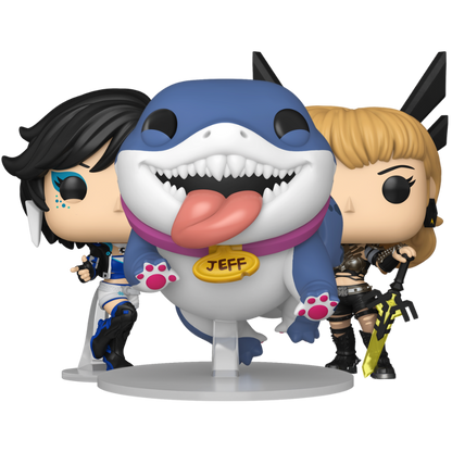 Marvel Rivals Funko Pop set with Jeff the Land Shark #1140, Magik #1142, and Luna Snow #1141 figures out of box