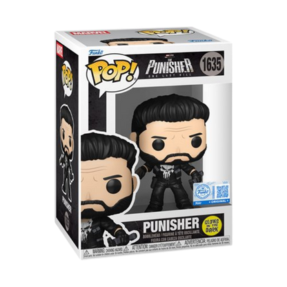 Punisher Funko Pop! #1635 EE Exclusive Glow stock photo in-box from Marvel The Punisher One Last Kill