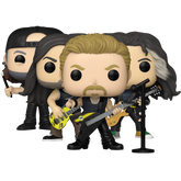 Metallica 72 Seasons Funko Pop set with James Hetfield #484, Lars Ulrich #485, Kirk Hammett #486, and Robert Trujillo #487 figures out of box