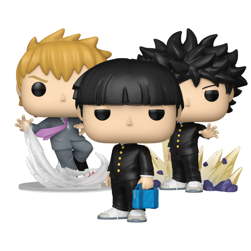 Mob Mob Chase and Arataka Reigen Funko Pop! #2406 #2407 stock photo out-of-box from Mob Psycho 100