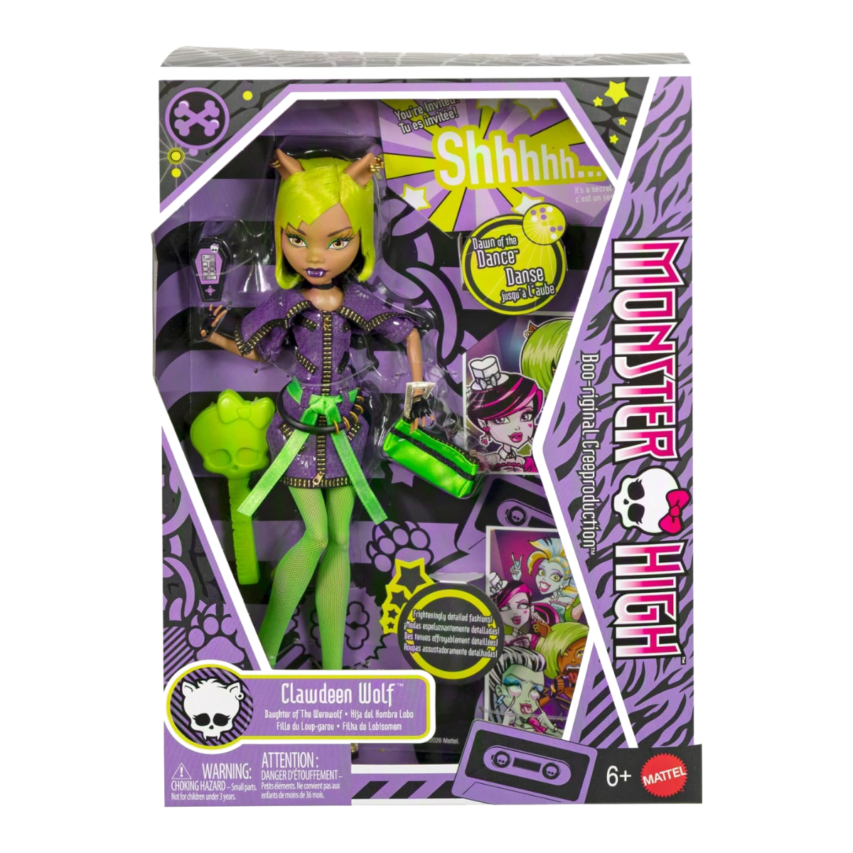 Clawdeen Wolf Dawn of the Dance Creeproduction Doll stock photo in-box from Monster High