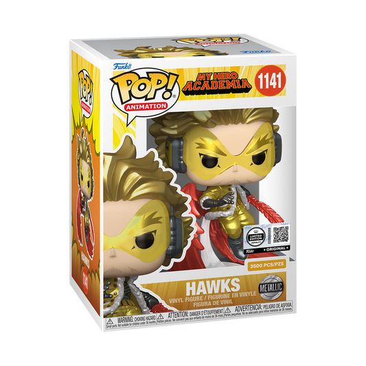 Funko Pop! My Hero Academia Hawks Metallic #1141 Royalty Limited Edition figure shown inside original retail packaging