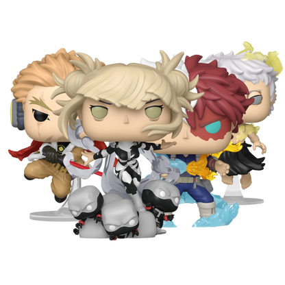 My Hero Academia Funko Pop set with Shoto Todoroki #2158, Himiko Toga #2159, All For One (Quirk) #2161, and Hawks (Fierce Wings Quirk) #2162 figures out of box