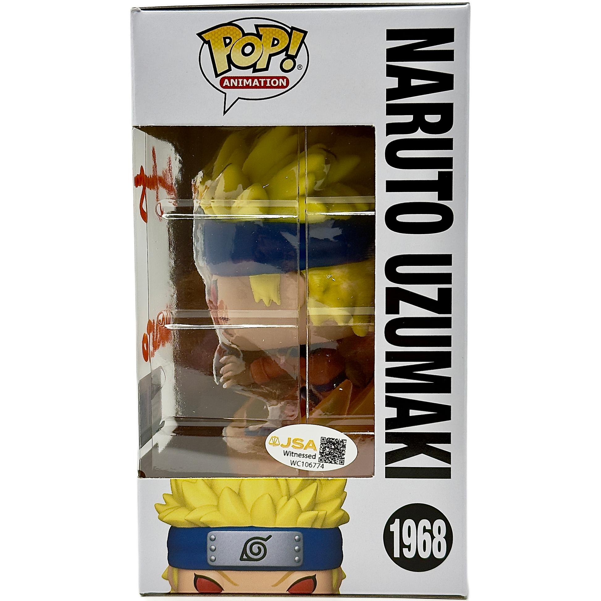 Right side of box for Naruto Uzumaki Funko Pop! #1968 Supreme Limited Edition 9,500 PCS signed by Maile Flanagan