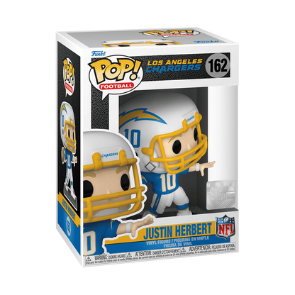 Justin Herbert Home Uniform Funko Pop! #162 stock photo in-box from NFL Los Angeles Chargers
