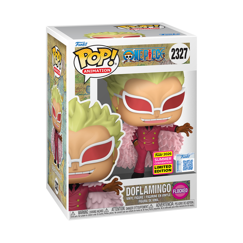 Doflamingo (Flocked) Funko Pop! #2327 San Diego Comic-Con Shared stock photo in-box from One Piece