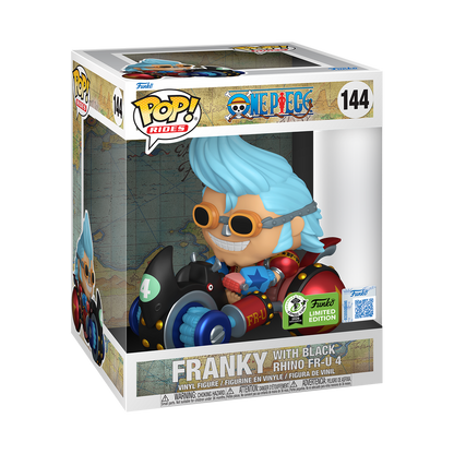 Franky with Black Rhino FR-U 4 Funko Pop! #144 Emerald City Comic Con Official Convention Sticker stock photo in-box from One Piece